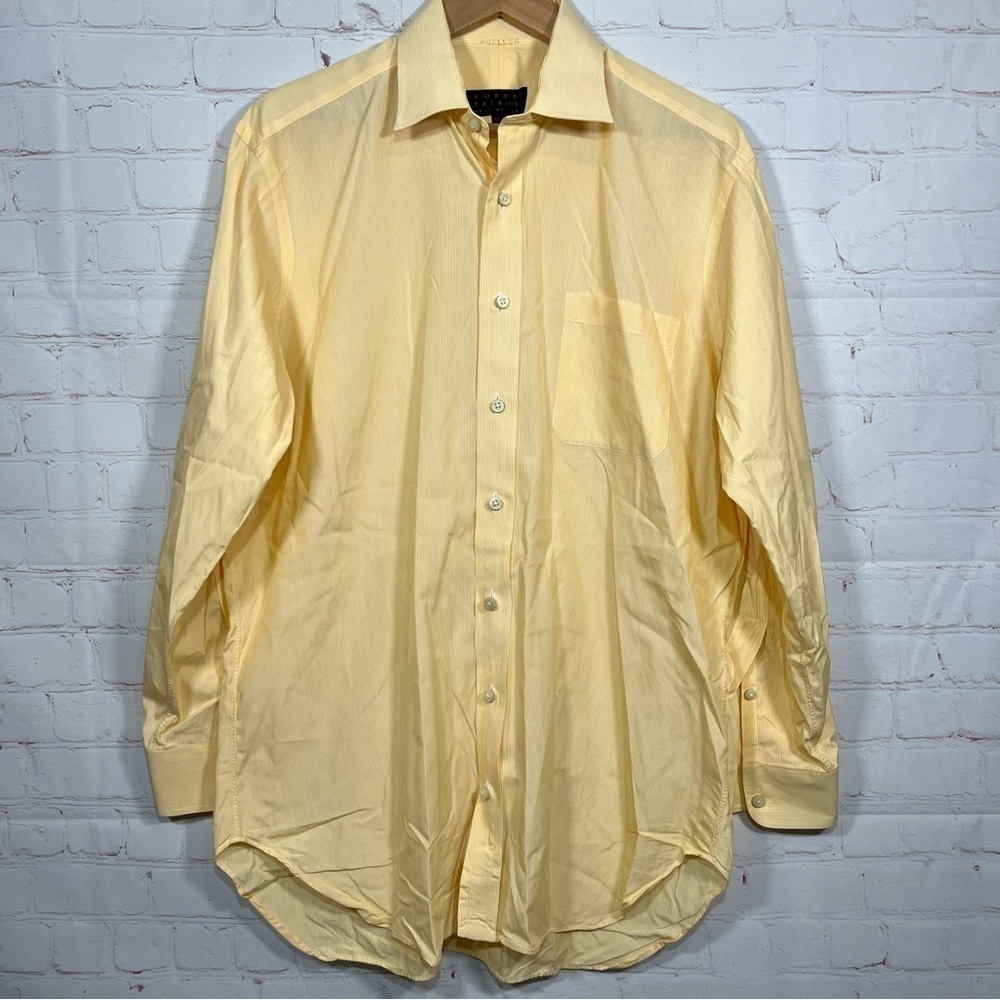 Robert Talbott Shirt Mens 15.5-33 Yellow Striped Woven Button Up Made In USA